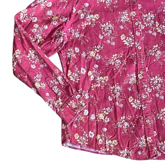 L.L. Bean Women’s Sz M Red Corduroy Floral Button Down Shirt Casual Cottagecore - Picture 4 of 12